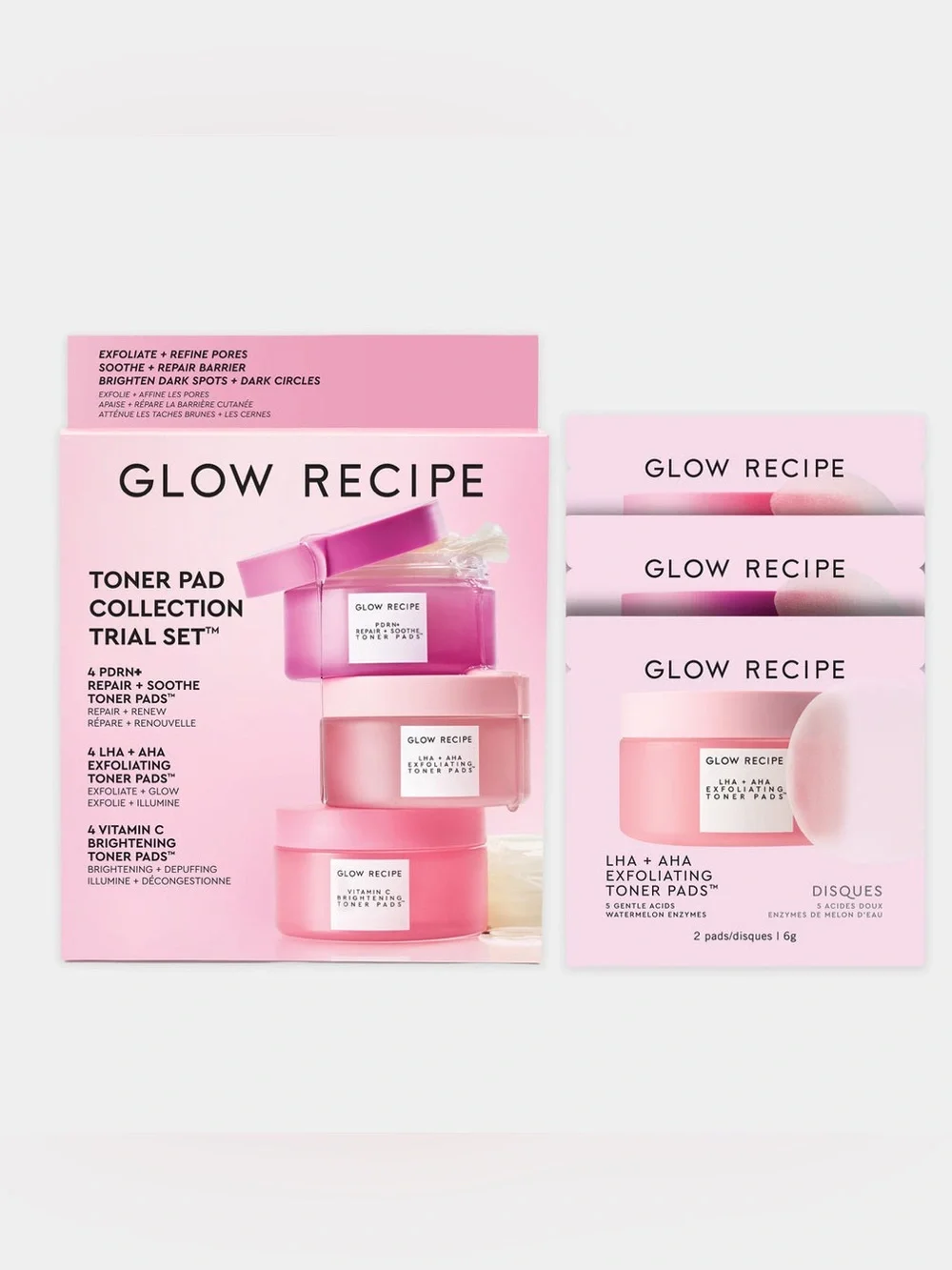 Glow Recipe Toner Pad Collection Trial Set- Repair, Exfoliating, and Brightening